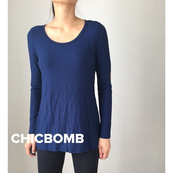 FINE RIBBED TUNIC TOP WITH SUEDE ELBOW PATCH - Picture 3 of 5